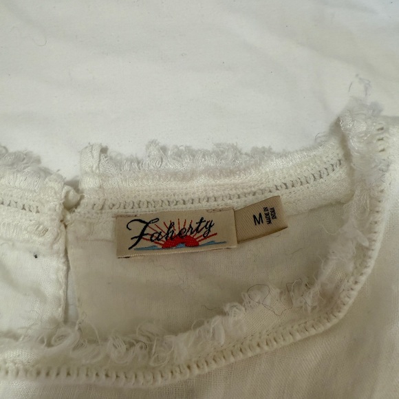 Faherty White Linen Ruffle Sleeve Top Blouse Women’s Size M Boho Chic - Picture 4 of 6